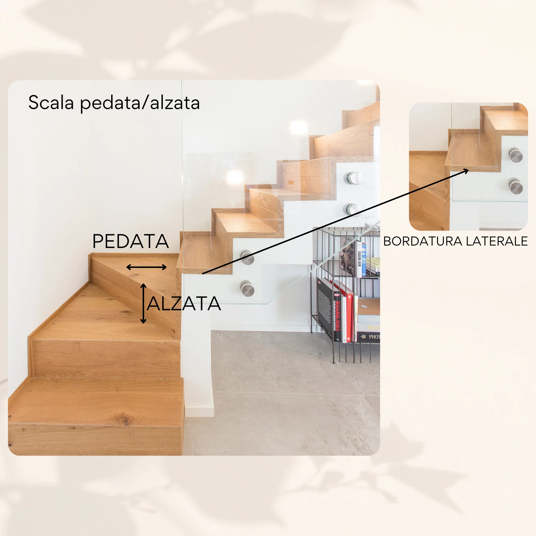 Soluzione scala in legno con pedata e alzata